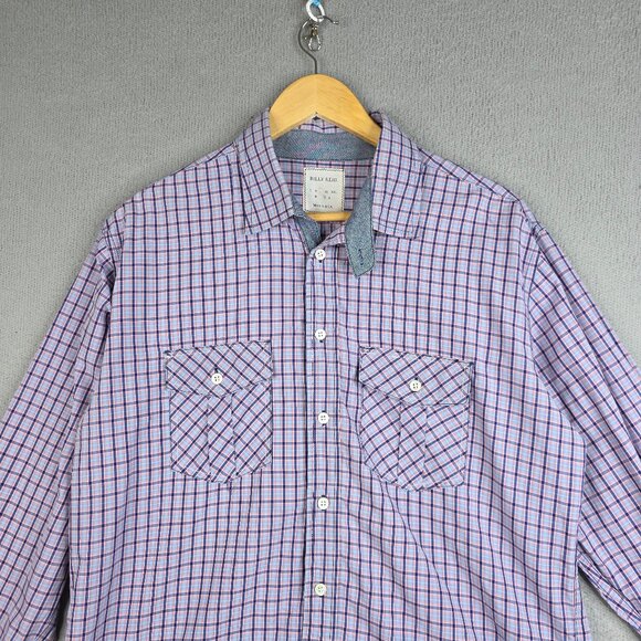Billy Reid Shirt Men Size Large Purple Windowpane Plaid Long Sleeve Cotton Fit 2 - Picture 2 of 13